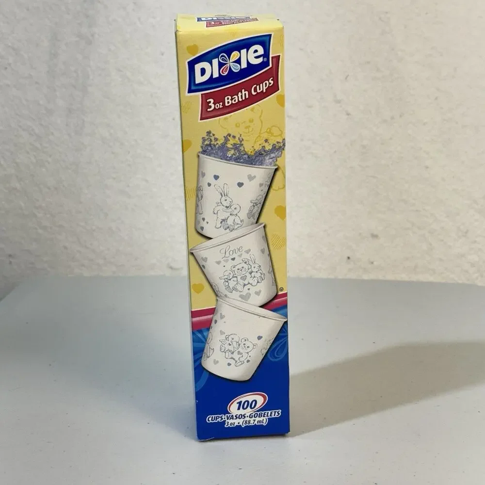 Dixie 2006 Discontinued 3 oz Paper Bathroom Cups Bunny Bear Duck Heart Print New